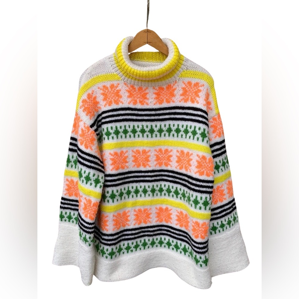 70s Hand knit sweater 1970s hippy Vtg Orange,Yellow, green Pullover Groovy vibes
